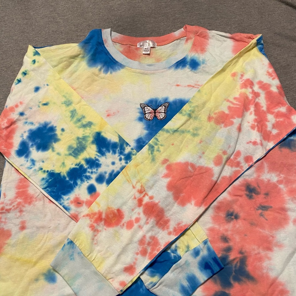 multi color tye-dye butterfly long sleeve shirt